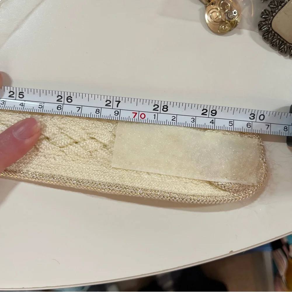 Vintage 1980's -90's Retro Boho Cream woven fabric southwestern wide belt